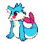 Blue and white Sandog with a magenta tail and magenta cheeks